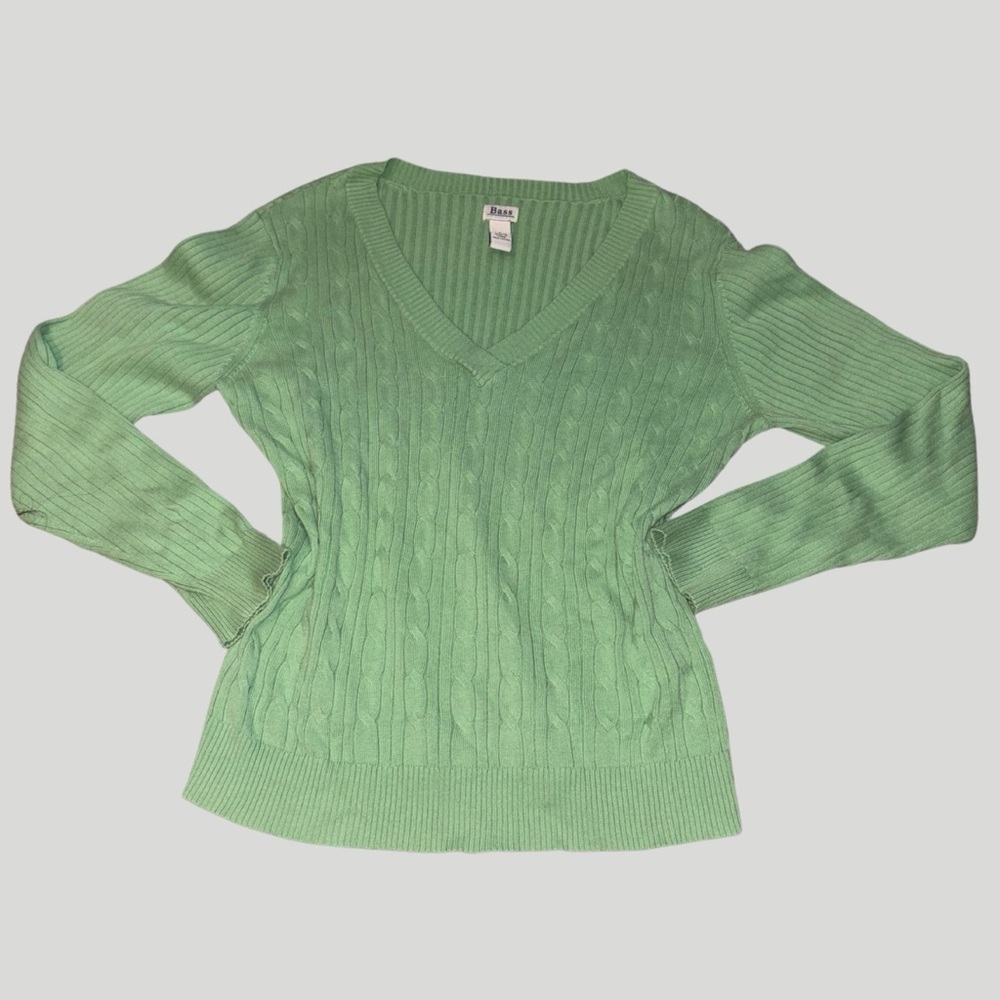 J. Jill Green V-Neck Cable Knit Sweater